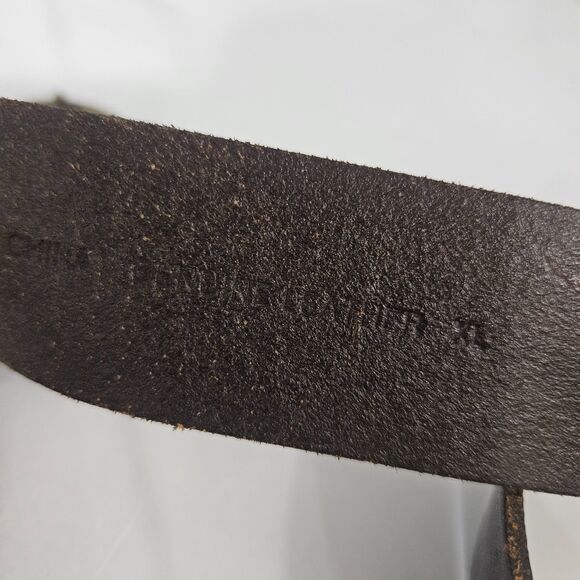 VTG Mossimo XL Brown Leather 2" Belt with Iris Floral Brass Tone Post Buckle - Picture 5 of 6